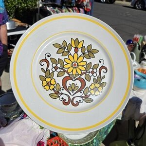 Vintage Mikasa 70s Floral Ceramic Decorative Platter with Yellow Accents